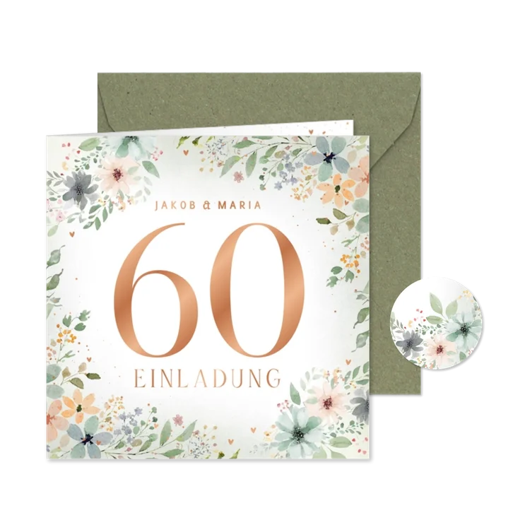Einladung zum 60. Hochzeitstag romantische Blüten