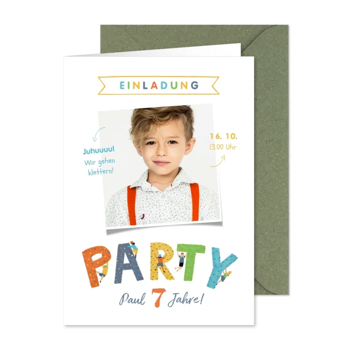 Einladung zum 7. Kindergeburtstag Foto Kletterparty