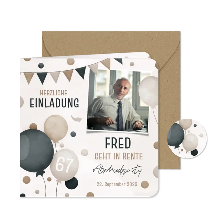 Einladung zum Ausstand Luftballons & Foto