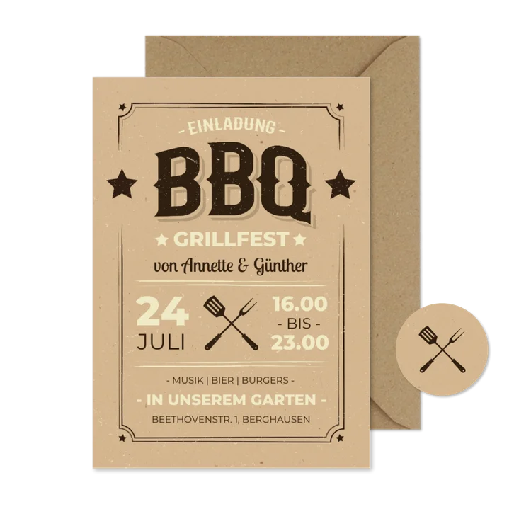 5 Einladungskarten Für Grillfest & Gartenparty – Mit Umschlägen, Blanko Zum Selbstgestalten