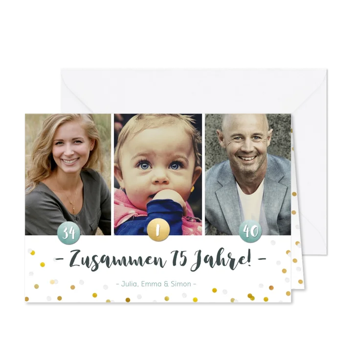 Einladung zum Familiengeburtstag mit Fotos und Konfetti