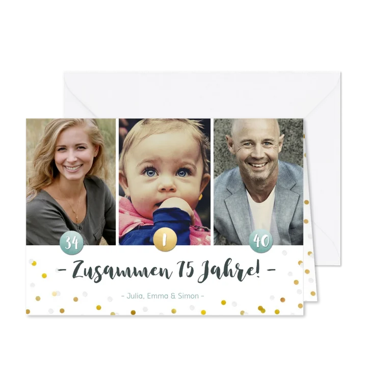 Einladung zum Familiengeburtstag mit Fotos und Konfetti