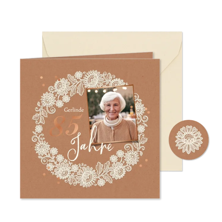 Einladung zum Geburtstag Blumenkranz & Foto