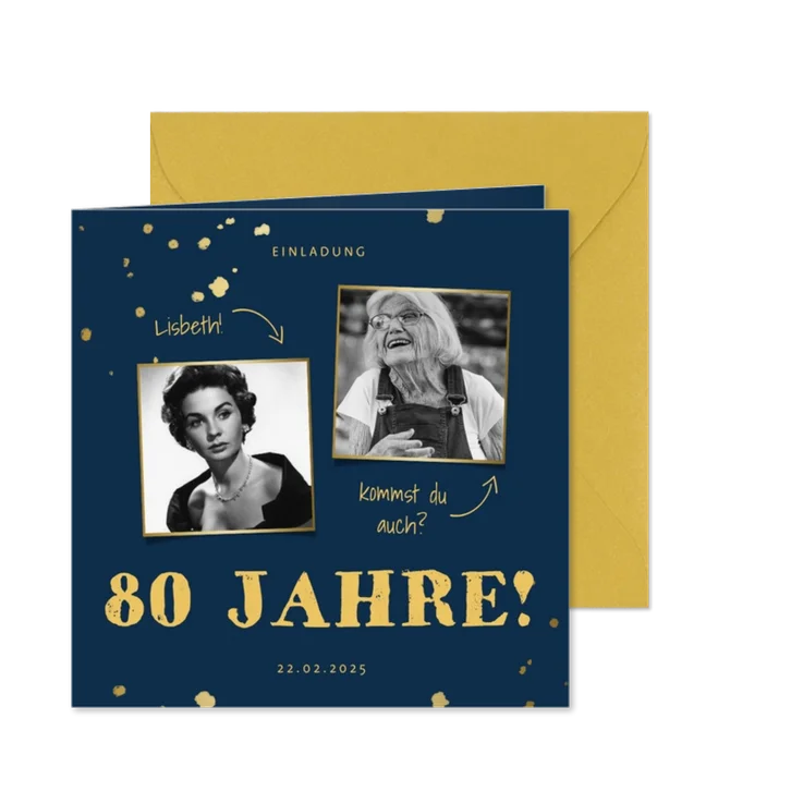 Einladung zum Geburtstag dunkelblau mit Fotos