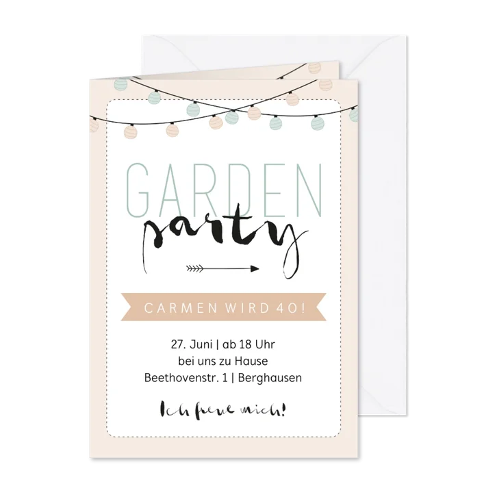 Einladung zum Geburtstag Gartenparty pastell