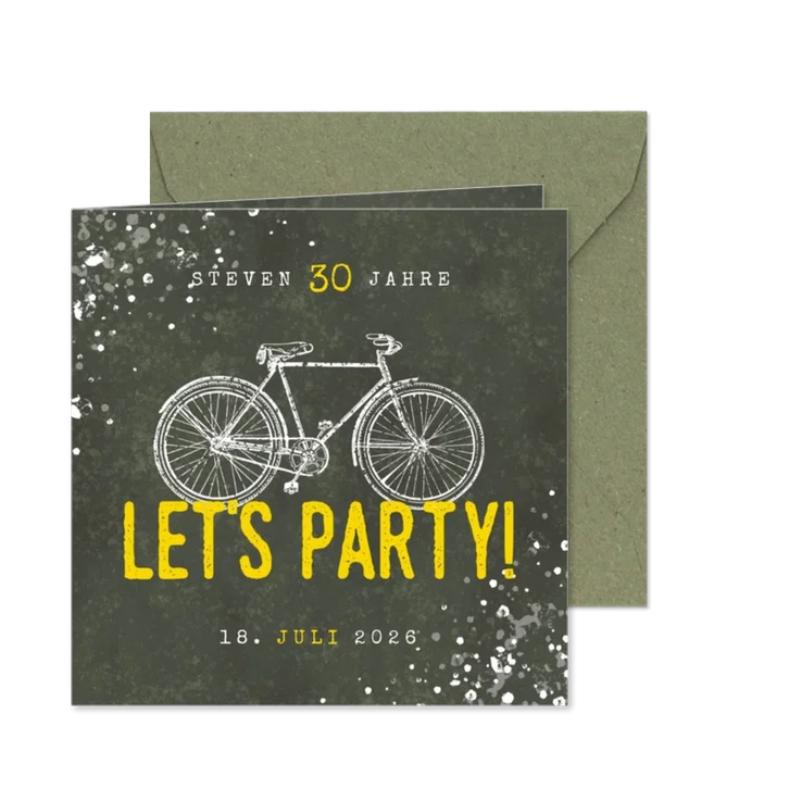 Einladung zum Geburtstag Let's Party mit Fahrrad