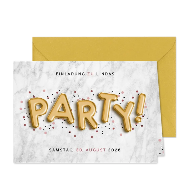 Einladung zum Geburtstag Party Ballonschrift