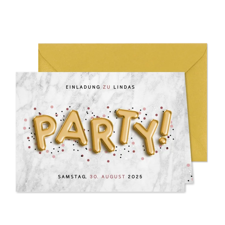 Einladung zum Geburtstag Party Ballonschrift