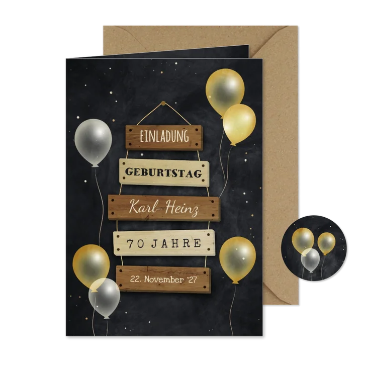 Einladung zum Geburtstag Schilder & Luftballons
