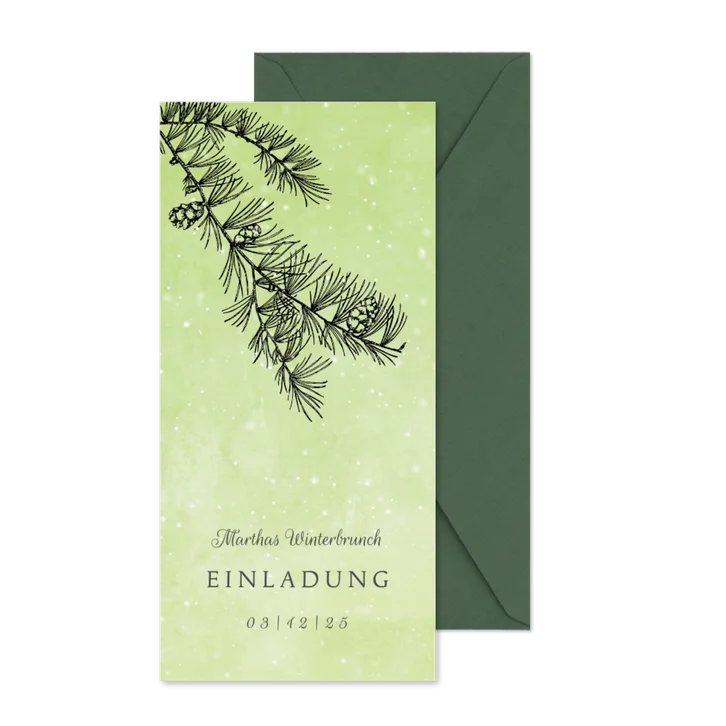 Einladung zum Geburtstag winterlicher Nadelbaum 