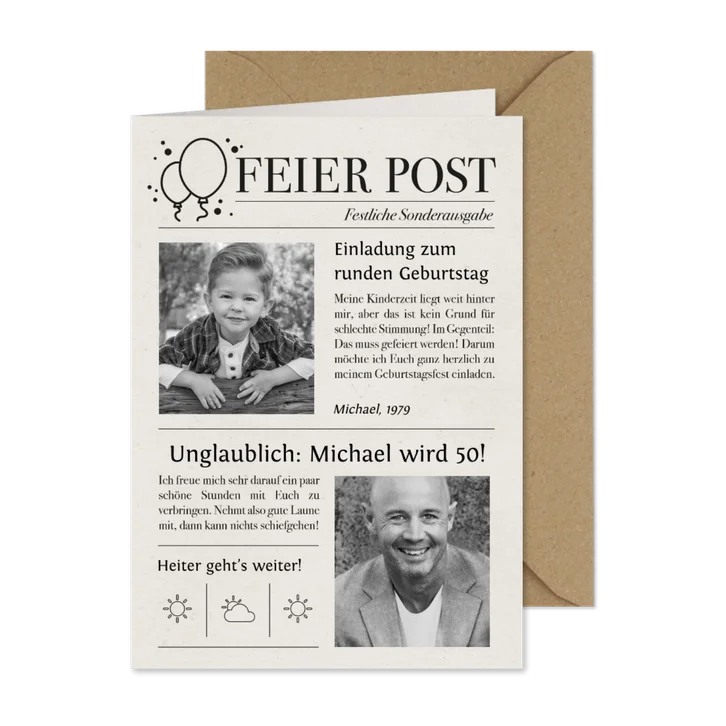 Einladung zum Geburtstag Zeitung mit Fotos