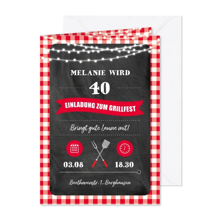 Einladung zum Grillfest mit roten Karos