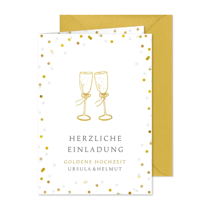 Einladung zum Hochzeitsjubiläum Gläser & Goldlook
