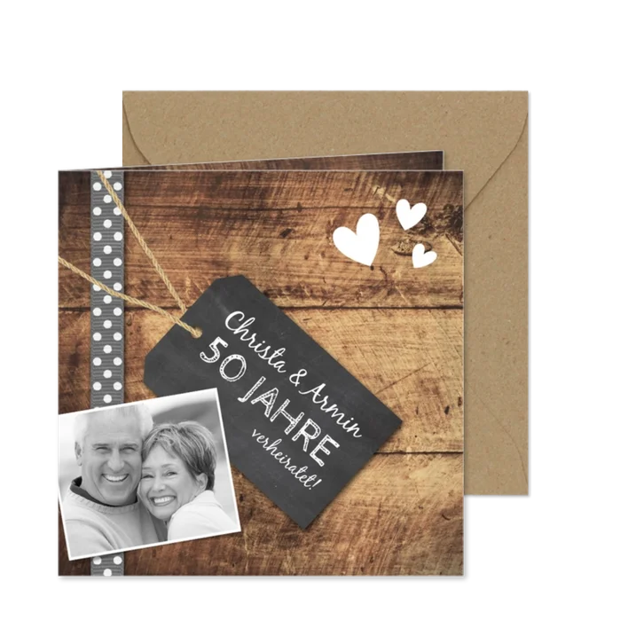 Einladung zum Hochzeitsjubiläum Holzlook & Fotocollage
