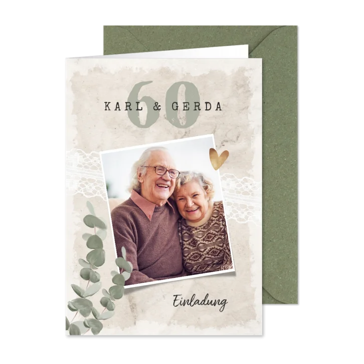 Einladung zum Hochzeitstag Foto, Eukalyptus und Spitze