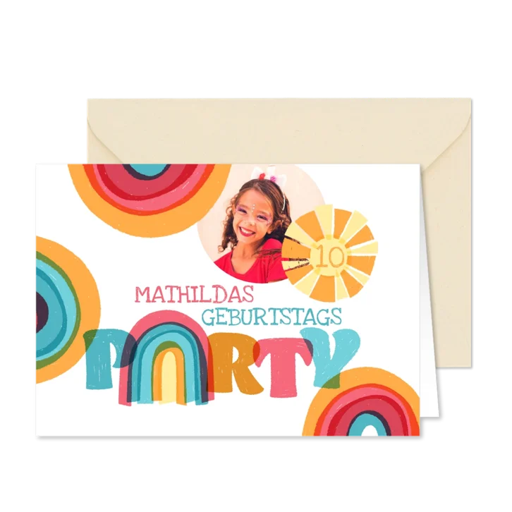 Einladung zum Kindergeburtstag mit Regenbogen
