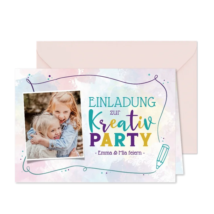 Einladung zum kreativen Kindergeburtstag mit Buntstift