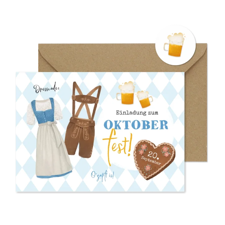Einladung zum Oktoberfest mit Dirndl & Lederhose