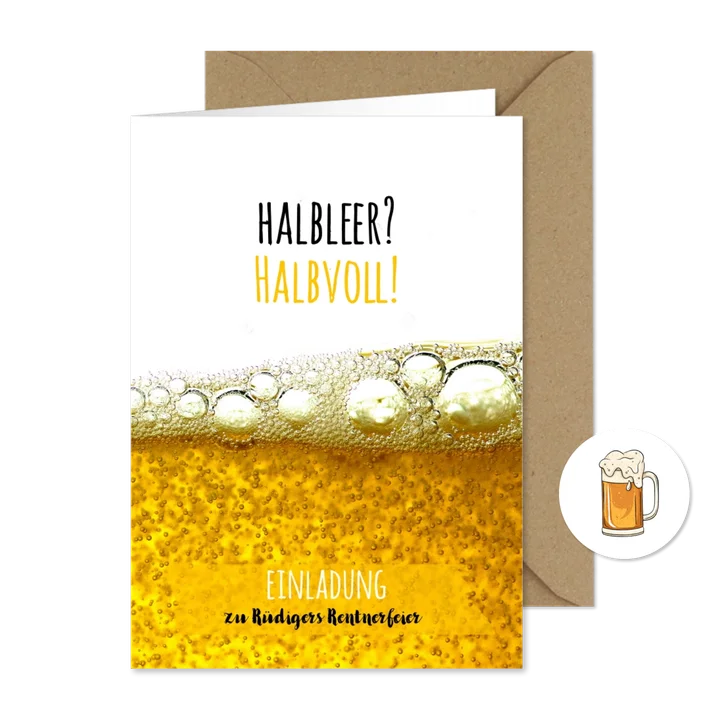 Einladung zum Rentnerfeier Glas halbvoll