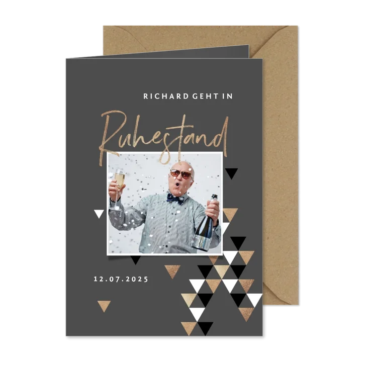 Einladung zum Ruhestand braun mit Foto