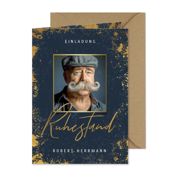 Einladung zum Ruhestand mit Foto und Goldeffekten
