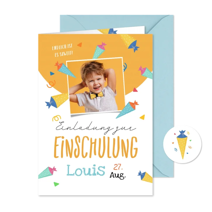 Einladung zum Schulanfang Foto und Schultüten