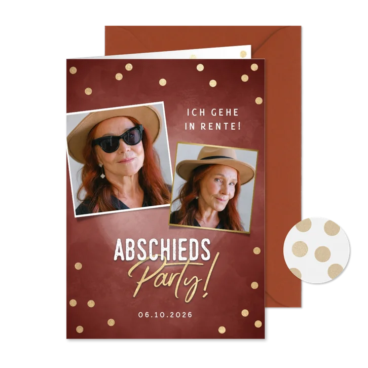 Einladung zur Abschiedsparty Fotocollage rostrot