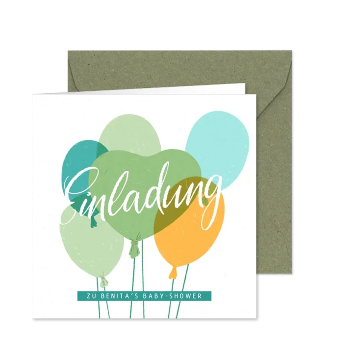 Einladung zur Baby-Shower "Ballons" - Blaugrün