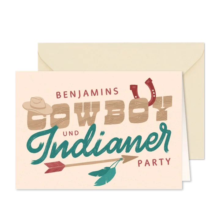Einladung zur Cowboy- und Indianerparty - Lettering