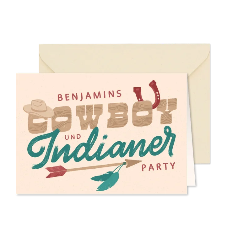 Einladung zur Cowboy- und Indianerparty - Lettering