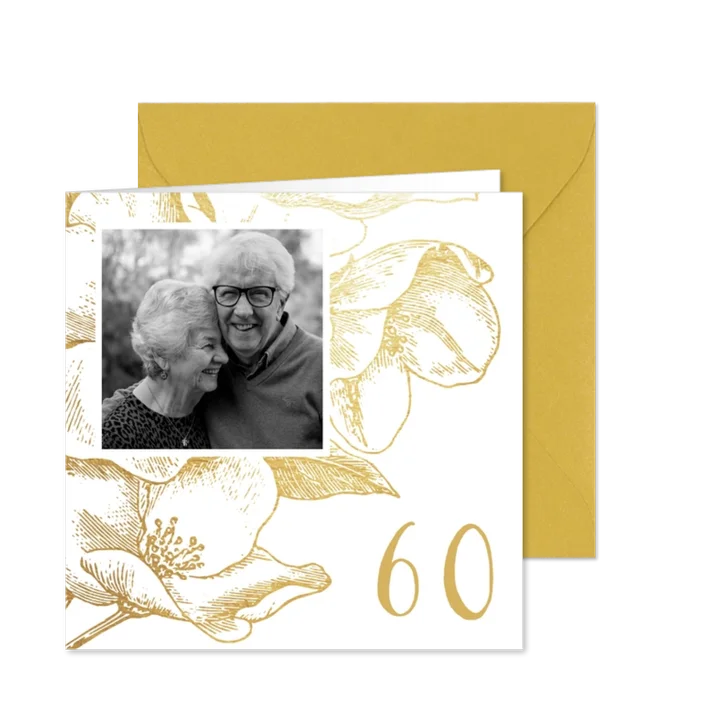 Einladung zur diamantenen Hochzeit mit Foto und Blumen