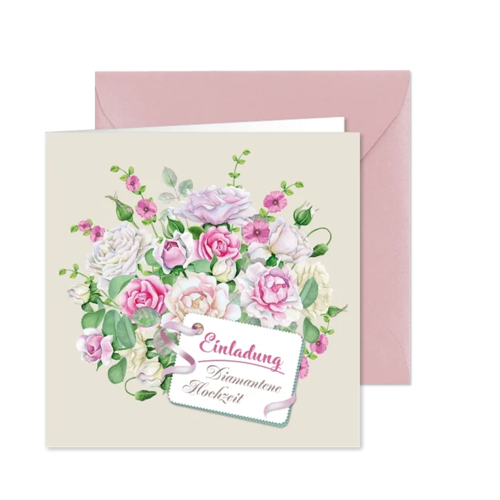 Einladung zur diamantenen Hochzeit Rosenstrauß