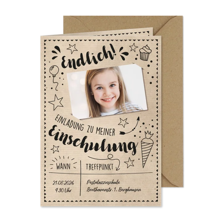 Einladung zur Einschulung Foto & Doodles
