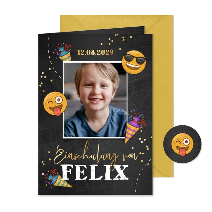 Einladung zur Einschulung Foto & Emojis