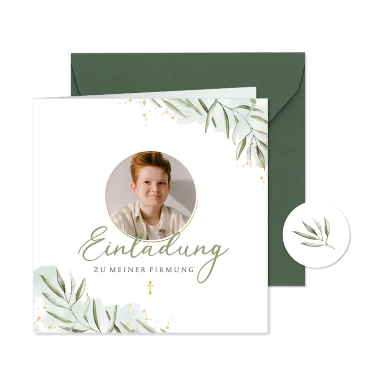 Einladung zur Firmung Foto & Aquarellzweige