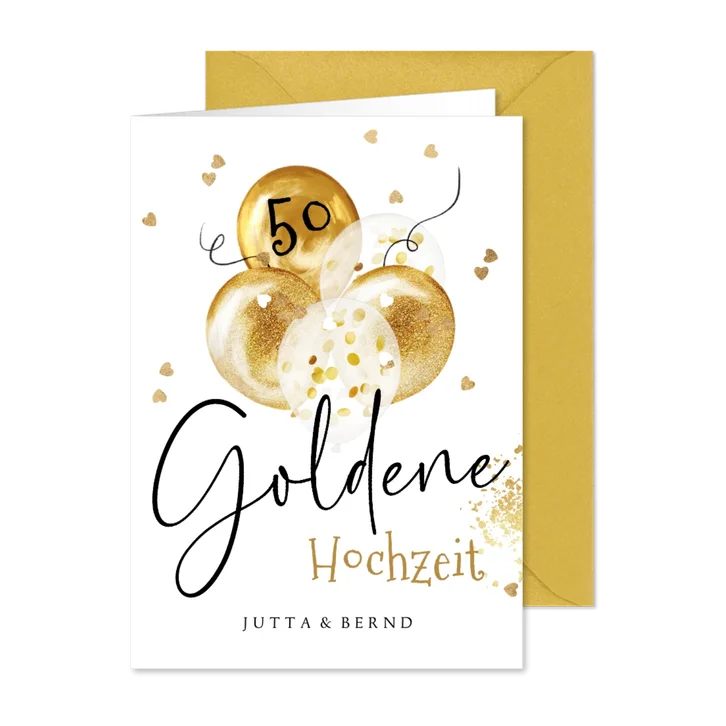 Einladung zur Goldenen Hochzeit goldene Luftballons