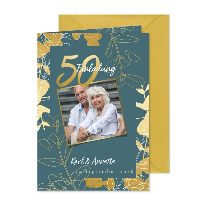 Einladung zur goldenen Hochzeit Goldzweige Foto