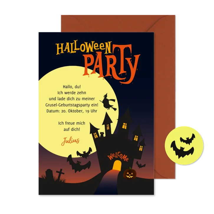 Einladung zur Halloween-Party für Kinder Geisterhaus 