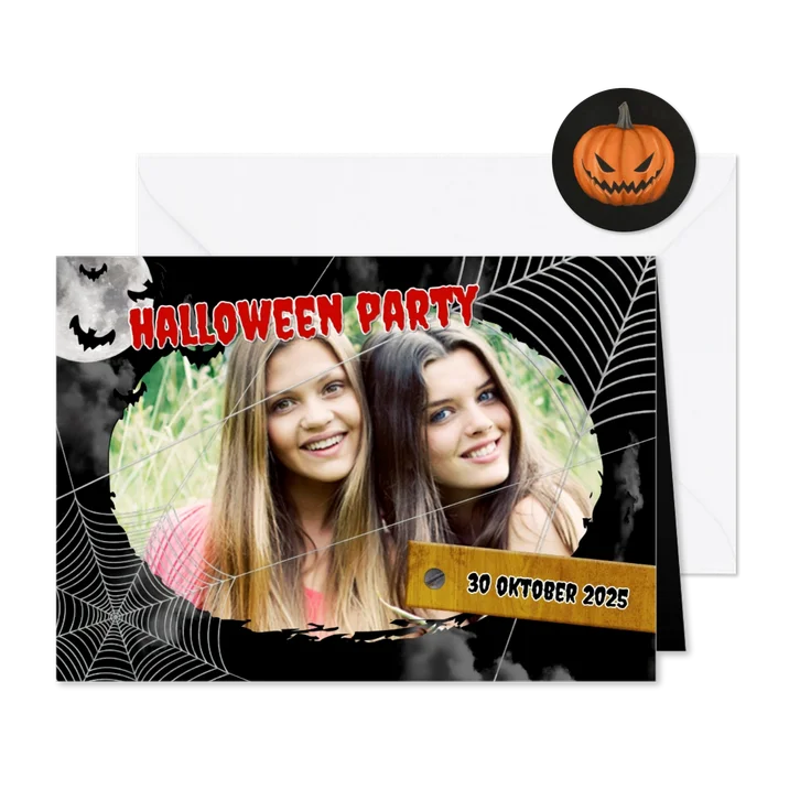 Einladung zur Halloweenparty Spinnennetz & Foto