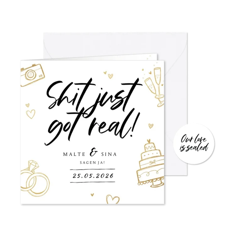 Einladung zur Hochzeit Doodles 'Shit just got real'
