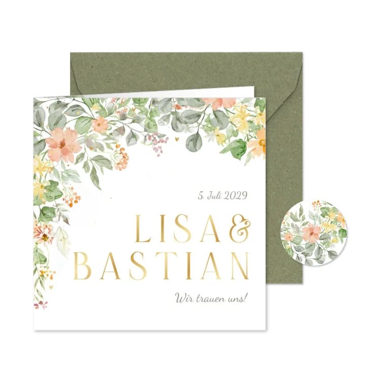 Einladung zur Hochzeit romantische Blumenranken