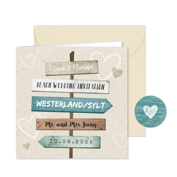 Einladung zur Hochzeit Wegweiser Sommerfeeling