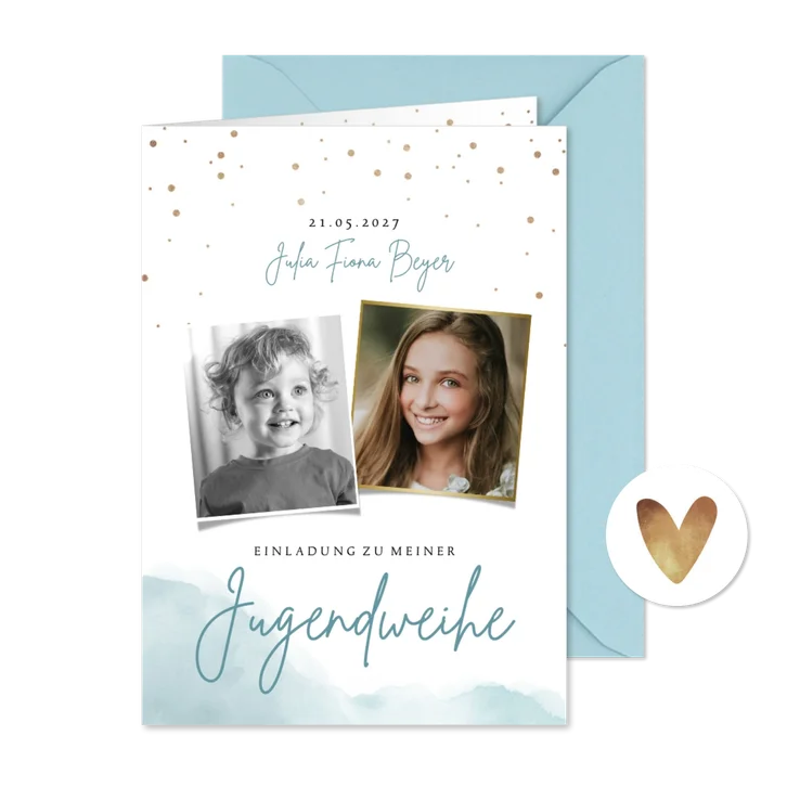 Einladung zur Jugendweihe Aquarell und Fotos