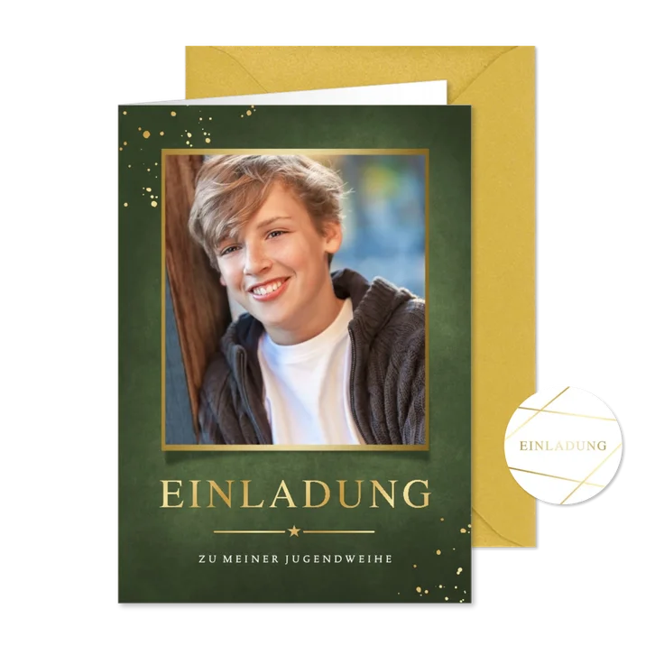 Einladung zur Jugendweihe Foto gold