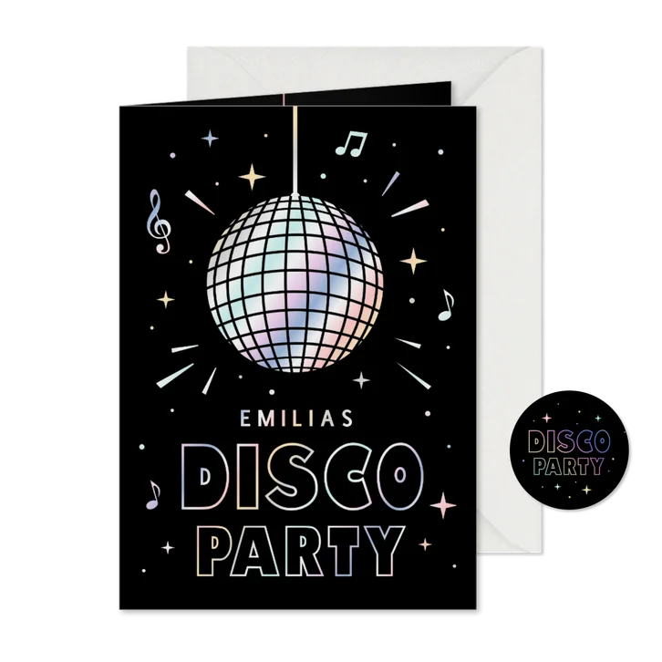 Einladung zur Kinder-Discoparty holografisch