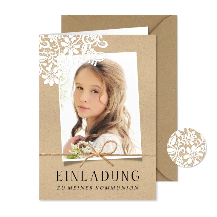 Einladung zur Kommunion Foto & Spitze