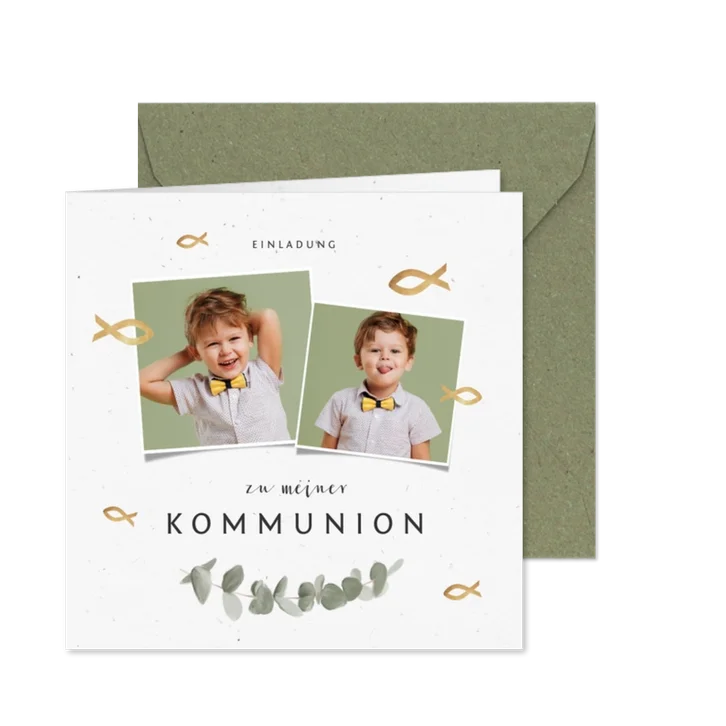 Einladung zur Kommunion Fotos und Fische