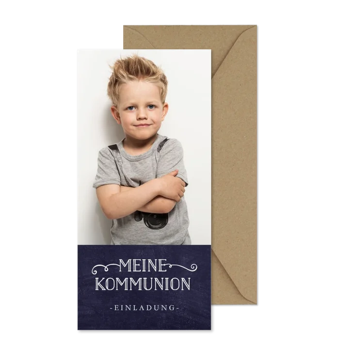 Einladung zur Kommunion großes Foto auf Kreidetafel