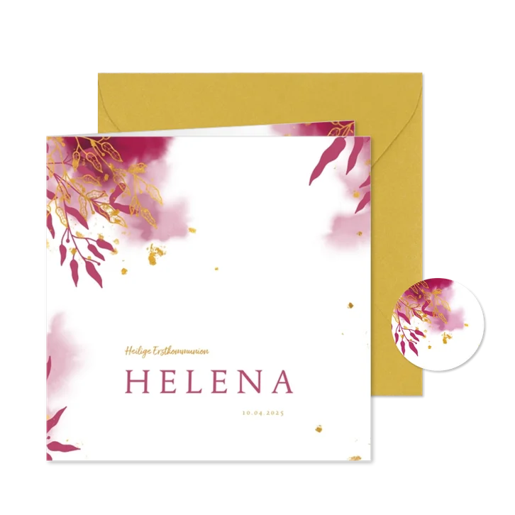 Einladung zur Kommunionsfeier botanisch & Goldakzente