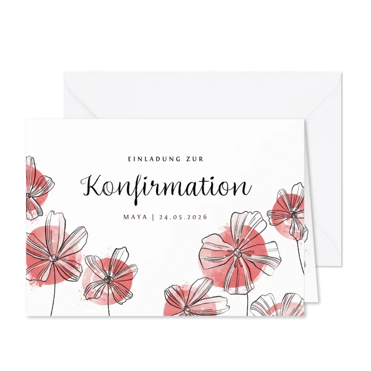 Einladung zur Konfirmation Blüten und Aquarell
